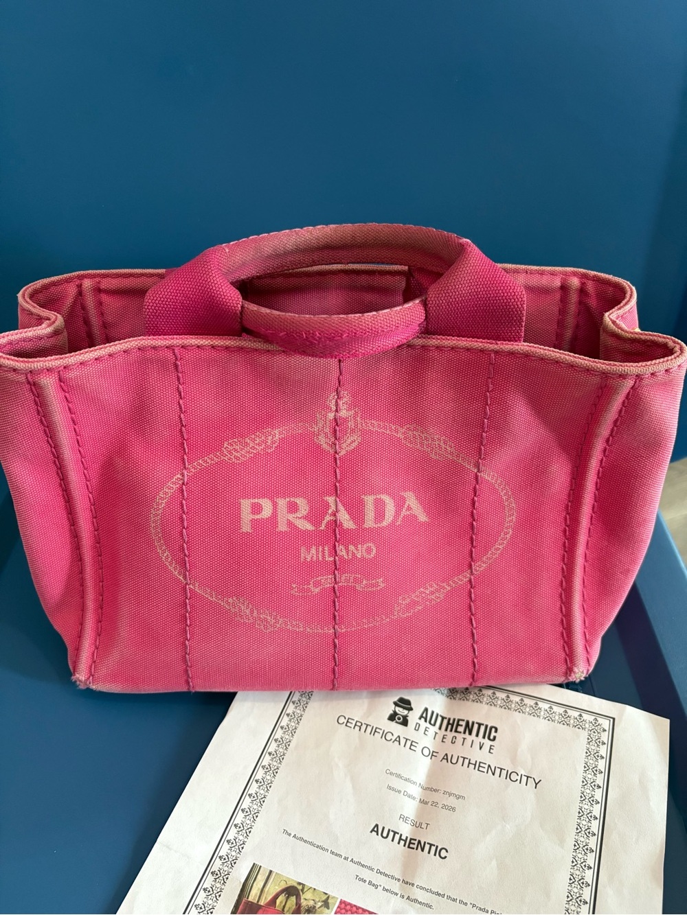 Prada Pink Mini Canapa Canvas Tote Bag AUTHENTICATED - Picture 3 of 17